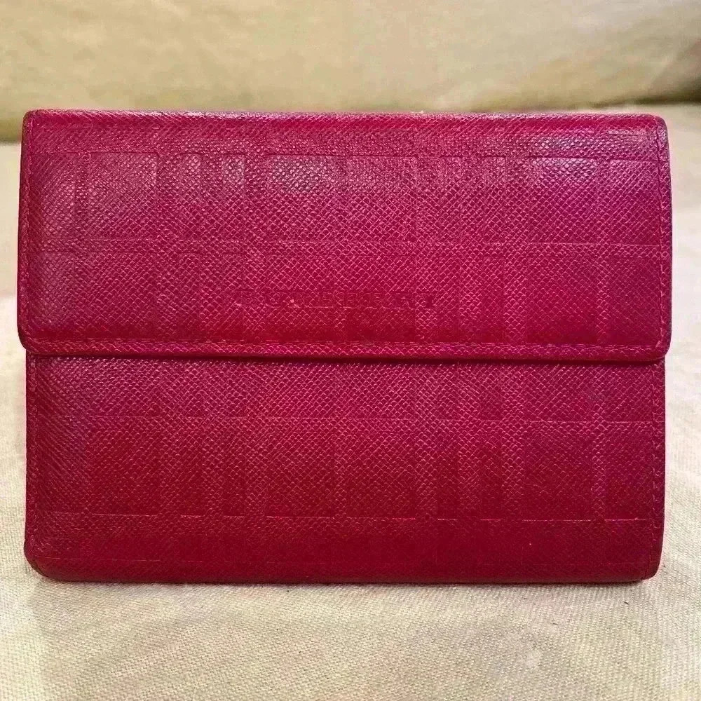 Burberry Red Embossed Check Leather Wallet